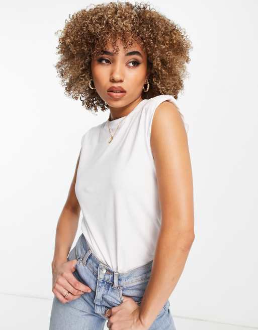 Rebellious Fashion shoulder pad oversized T shirt in white ASOS