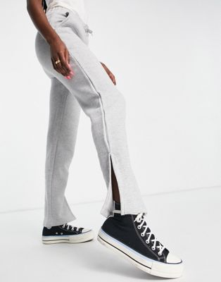 Rebellious Fashion side split wide leg jogger in grey