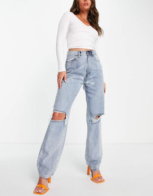 Extra Long Straight Leg Women's Blue Jeans - Rebellious Fashion