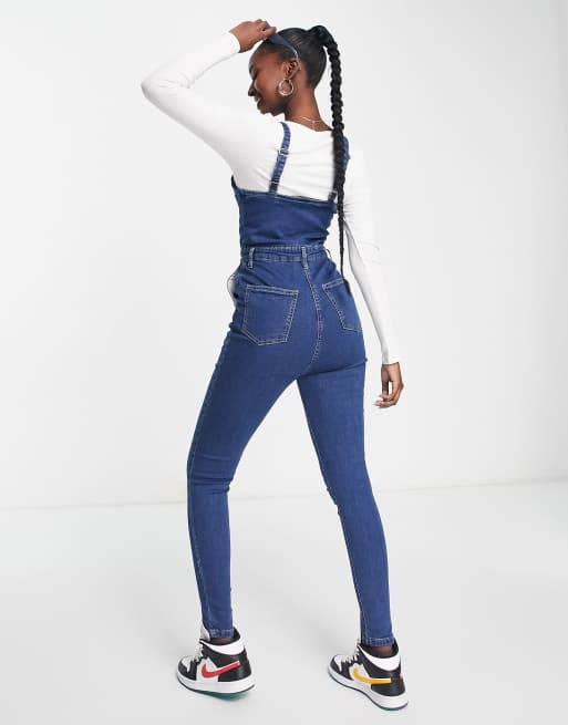 Rebellious Fashion strappy button front denim jumpsuit in mid blue -  ShopStyle