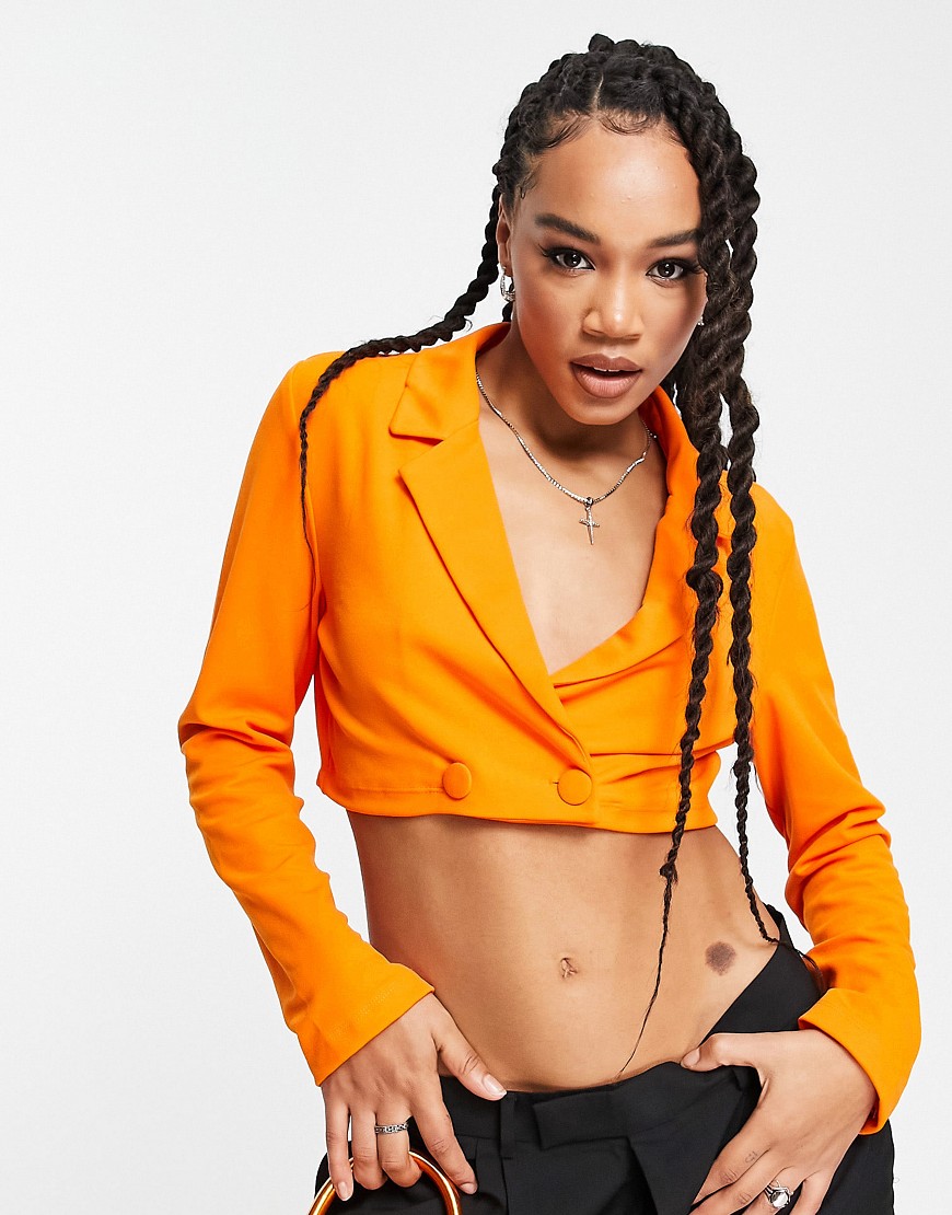 Rebellious Fashion tailored oversized cropped blazer in pop orange