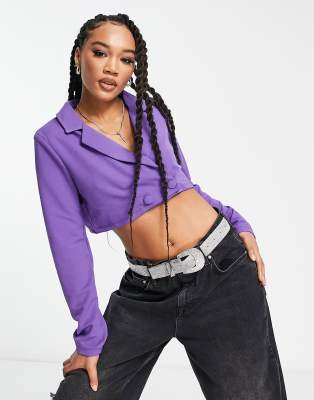 Rebellious Fashion tailored oversized cropped blazer in purple