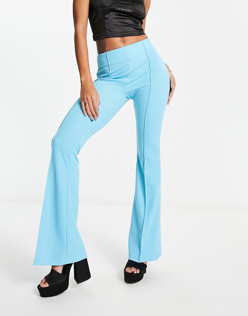Rebellious Fashion tailored pants with flare in cyan blue - part of a set