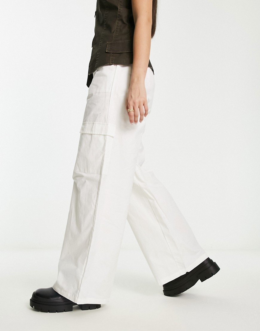 Rebellious Fashion wide leg cargo trousers in white