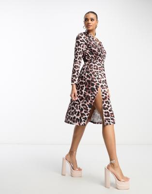 Rebellious Fashion wrap front midi dress in animal