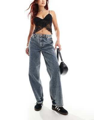 00s low rise jean in blue acid wash