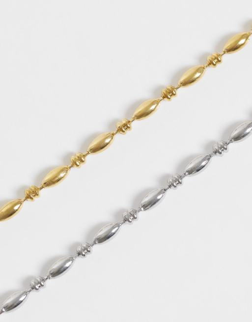 Reclaimed Vintage 2-pack armband i rostfritt stål, silver, 2 av 3