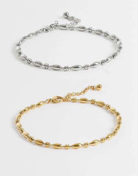 Reclaimed Vintage 2-pack armbanden van roestvrij staal in zilver - view 1