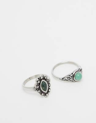 2-pack burnished stone rings in stainless steel-Silver