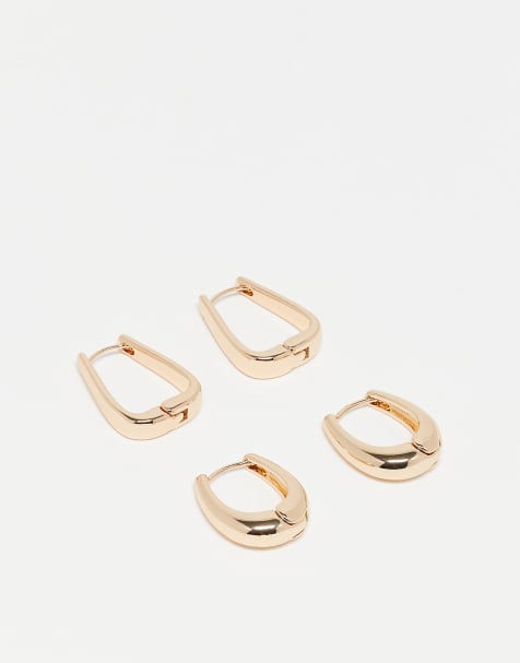 Reclaimed Vintage 2 pack chubby hoops in gold - view 1