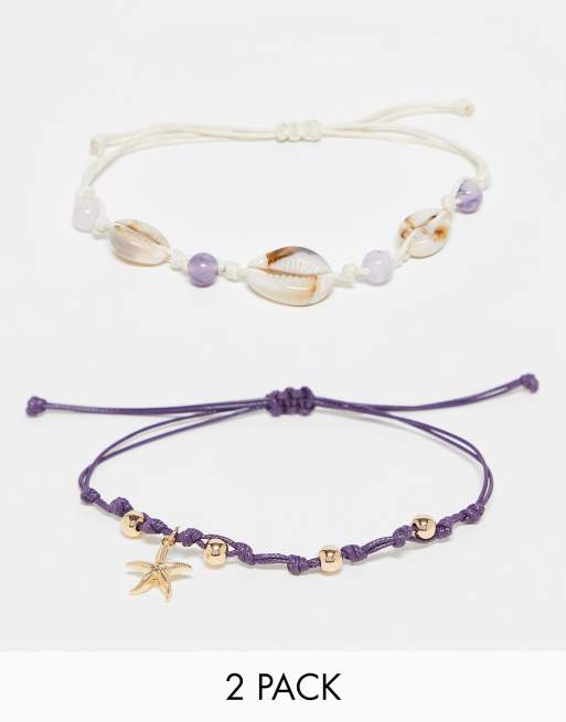 Reclaimed Vintage 2 pack cord anklets with faux shells