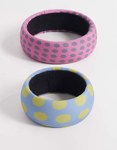 Reclaimed Vintage 2-pack fabric polka dot print bangles in multi - view 1