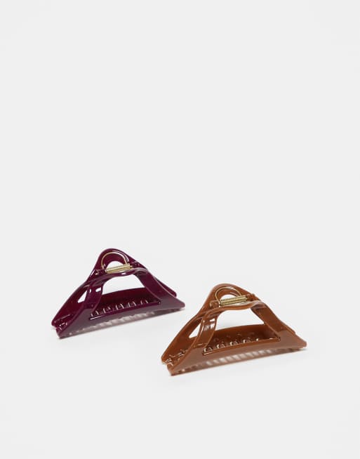 Reclaimed Vintage 2 pack hair claw clip in brown and burgundy