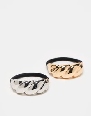 Reclaimed Vintage Reclaimed Vintage 2 pack hair elastic with metal detail in gold and silver