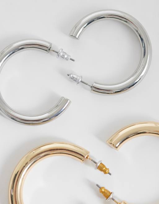 Reclaimed Vintage 2 pack hoops in mixed metals, 5 of 5