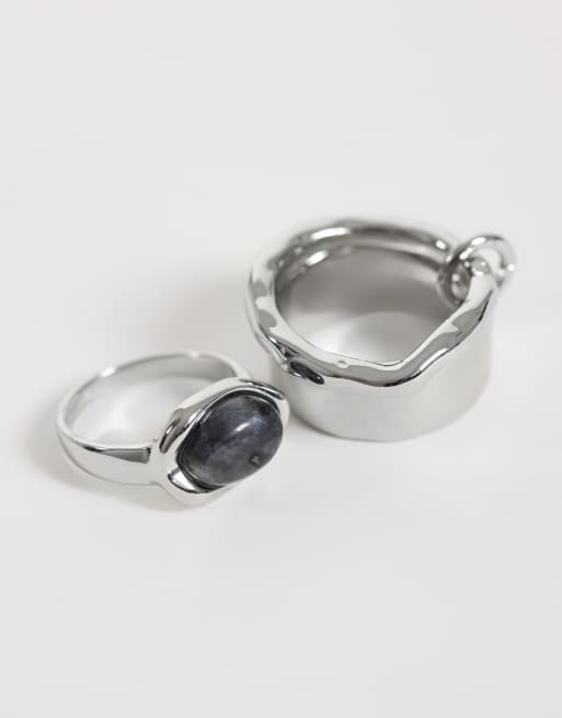 Reclaimed Vintage 2 pack molten rings with semi precious stone, 1 of 3