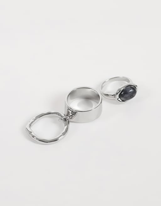 Reclaimed Vintage 2 pack molten rings with semi precious stone, 2 of 3