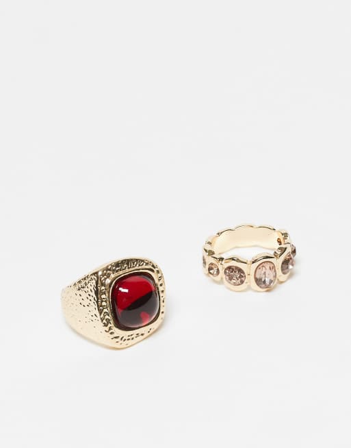 Reclaimed Vintage 2 pack molten stone rings in gold tone