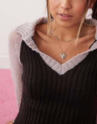 Reclaimed Vintage 2 Pack Necklaces With Heart Pendant In Gold
