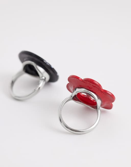 Reclaimed Vintage 2 pack of button rings in red and polka dot, 2 of 3