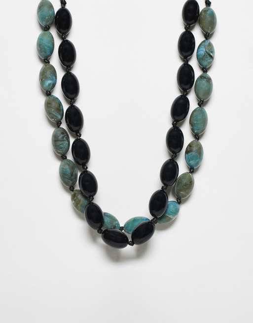 Reclaimed Vintage 2 pack of unisex bead necklaces in black and green