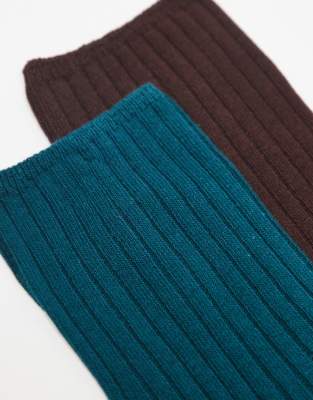 Reclaimed Vintage 2-pack Ribbed Ankle Length Socks In Multi