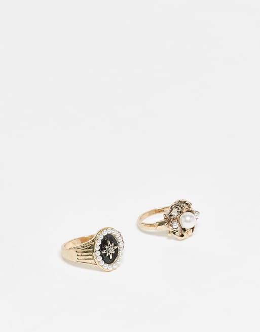 Reclaimed Vintage 2-pack rings with faux stones in antique gold