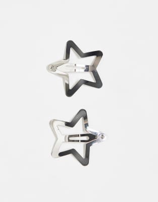 2-pack star hair clips in silver