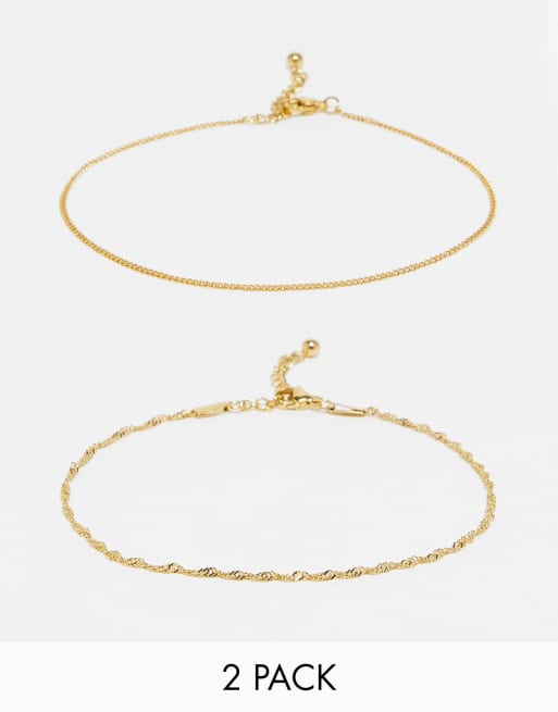 Reclaimed Vintage 2-pack waterproof stainless steel gold anklets