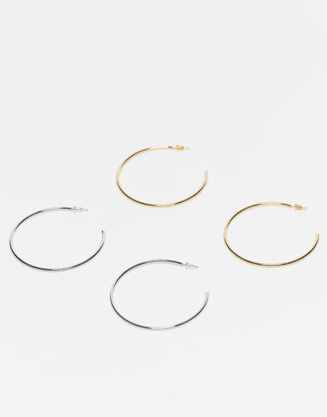 Reclaimed Vintage 2-pack Y2K classic hoops in gold and silver