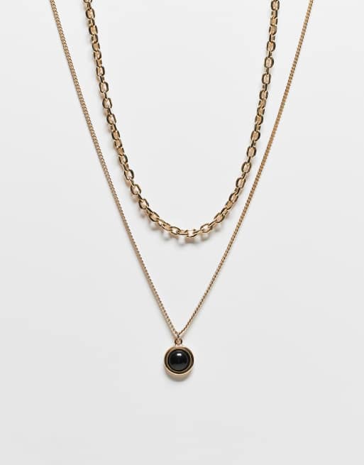 Reclaimed Vintage – 2-reihige Unisex-Halskette in Goldoptik mit Steinanhänger