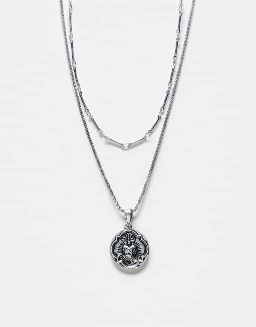 Reclaimed Vintage – 2-reihige Unisex-Halskette in Silber mit Anhänger