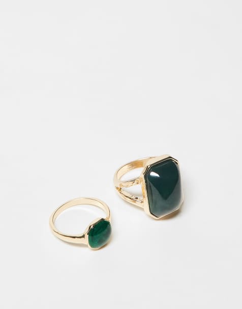 Reclaimed Vintage 2 ring pack with stone in gold - view 1