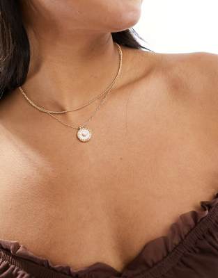 Reclaimed Vintage Reclaimed Vintage 2 row necklace with skinny chain and cosmic pendant in gold