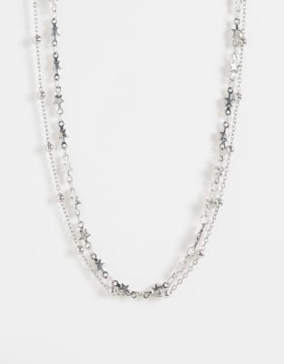 Reclaimed Vintage 2 Row Star Chain Necklace In Silver