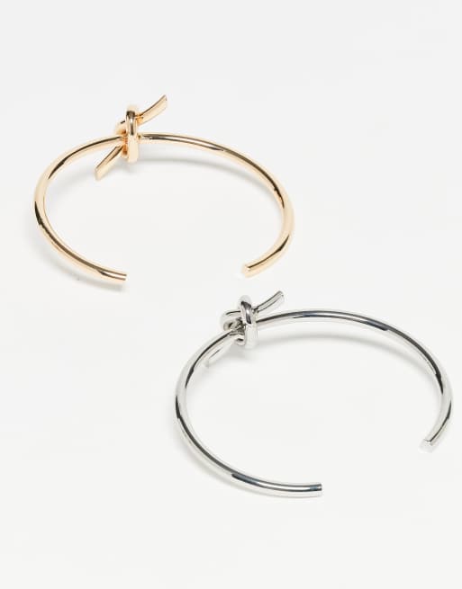 Reclaimed Vintage – 2er-Pack Armreifen in Gold- und Silberoptik mit Knotendetail, 3 von 3