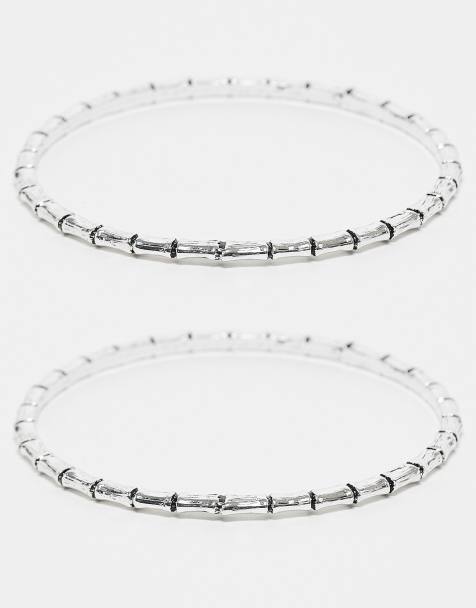 Reclaimed Vintage – 2er-Pack Armreifen in Silber mit Bambusoptik - view 1