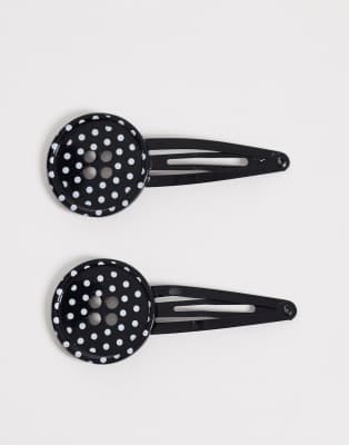 Reclaimed Vintage - 2er-Pack Haarspangen im Knopfdesign mit Punktemuster-Bunt