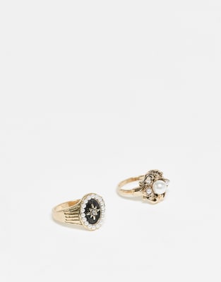Reclaimed Vintage - 2er-Pack Ringe in Vintage-Goldoptik mit Kunststein-Design-Goldfarben