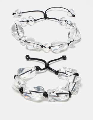 Reclaimed Vintage - 2er-Pack Unisex-Armbänder mit transparenten Kunstperlen