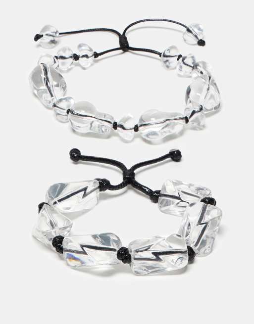 Reclaimed Vintage – 2er-Pack Unisex-Armbänder mit transparenten Kunstperlen