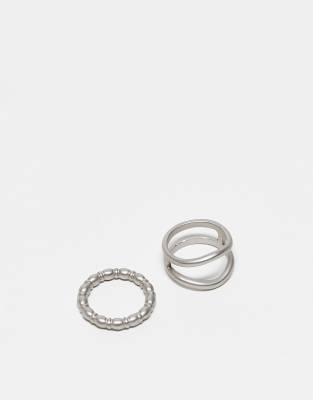 Reclaimed Vintage - 2er-Pack Unisex-Ringe in Silberoptik mit geschmolzenem Design