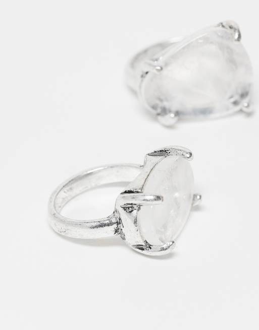 Reclaimed Vintage – 2er-Pack Unisex-Ringe in Silberoptik mit Kunststein, 2 von 3