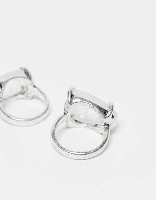 Reclaimed Vintage – 2er-Pack Unisex-Ringe in Silberoptik mit Kunststein, 3 von 3