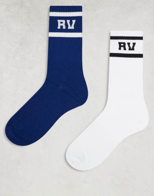 Reclaimed Vintage – 2er-Pack Unisex-Sportsocken in Weiß und Blau mit Streifendetail