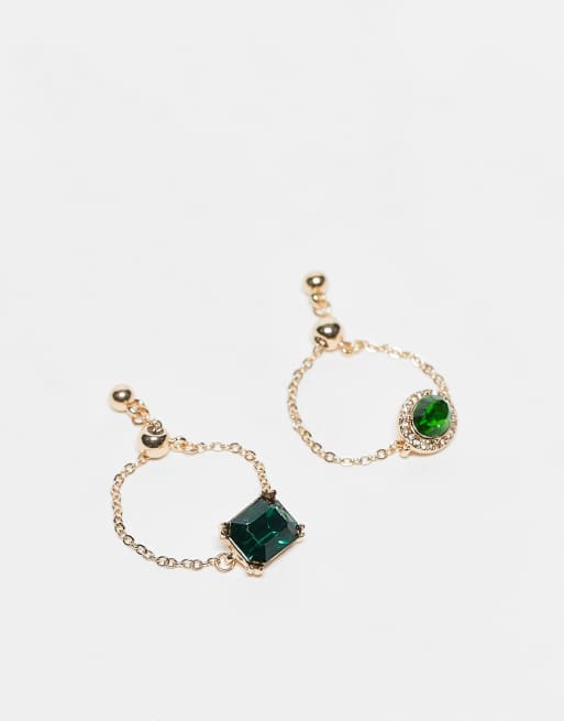 Reclaimed Vintage – 2er-Pack verstellbare Ringe in Goldoptik mit Kunststein-Design