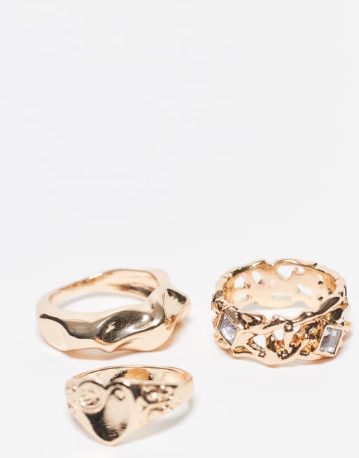 Reclaimed Vintage 3 pack of rings with heart in gold, 2 of 3