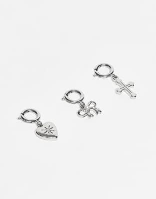 Reclaimed Vintage 3-pack Shoe Charms With Cross, Heart And Bow In Metallic