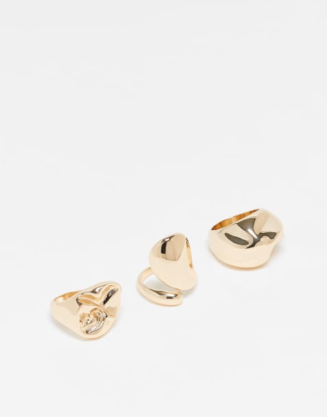 Reclaimed Vintage – 3er-Pack Ringe in Goldoptik mit geschmolzenem Design - view 1