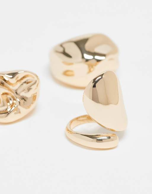 Reclaimed Vintage – 3er-Pack Ringe in Goldoptik mit geschmolzenem Design, 2 von 3